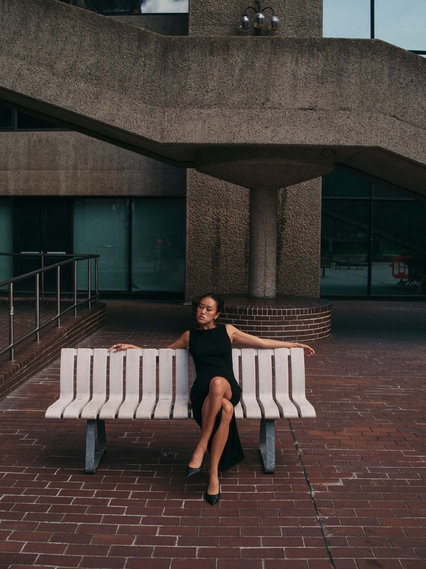 Bench beneath the Barbican walkways