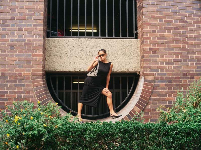 Standing inside a brick arch